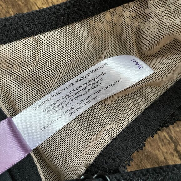 Adore Me 34C Bra Black Front Close Padded Push Up Underwire Lace Racerback - Picture 6 of 6